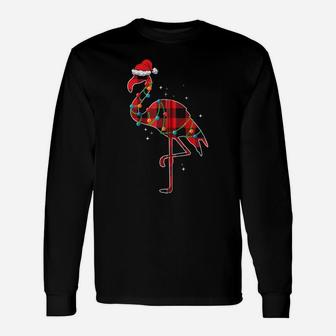 Red Plaid Flamingo Christmas Lights Funny Santa Hat Zip Hoodie Unisex Long Sleeve | Crazezy