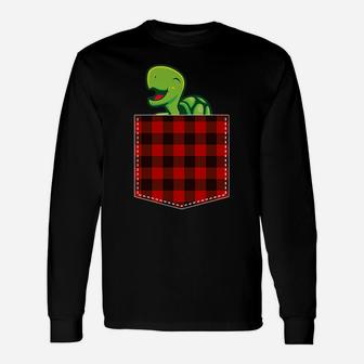 Red Plaid Turtle In Pocket Buffalo Family Pajama Christmas Unisex Long Sleeve | Crazezy