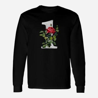 Red Rose Flower And Butterfly Valentine Number One Long Sleeve T-Shirt - Monsterry
