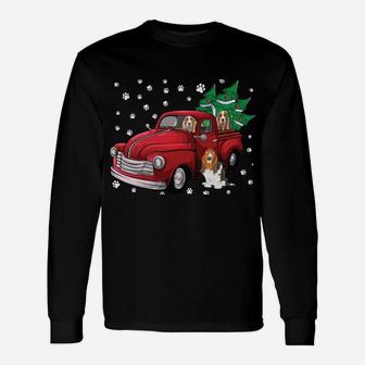 Red Truck Merry Christmas Tree Basset Hound Christmas Unisex Long Sleeve | Crazezy