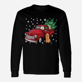 Red Truck Merry Christmas Tree Golden Retriever Christmas Unisex Long Sleeve | Crazezy