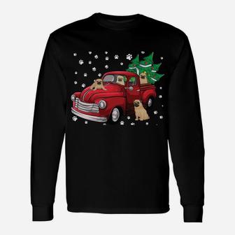 Red Truck Merry Christmas Tree Pug Dog Christmas Unisex Long Sleeve | Crazezy CA