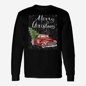 Red Truck Merry Christmas Tree Vintage Red Pickup Sweatshirt Unisex Long Sleeve | Crazezy CA