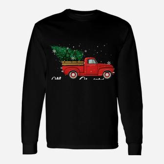 Red Truck Pick Up Christmas Tree Retro Vintage Xmas Gifts Unisex Long Sleeve | Crazezy