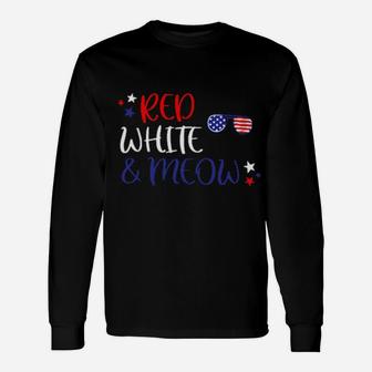 Red White And Meow 4Th Of July Sweater Long Sleeve T-Shirt - Monsterry DE