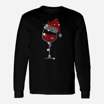 Red Wine Glass Christmas Funny Santa Hat Xmas Holiday Gift Unisex Long Sleeve | Crazezy
