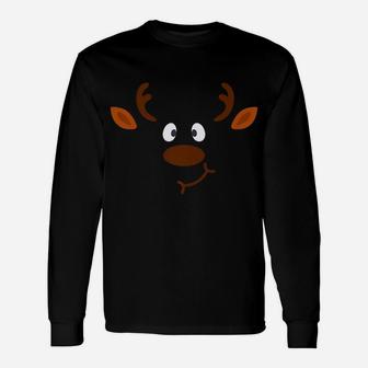 Reindeer Cute Christmas Animal Brown Face Costume Disguise Unisex Long Sleeve | Crazezy