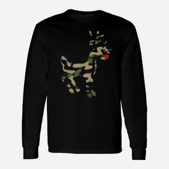 Reindeer Red Nose Camo Camouflage Xmas Holiday Hunting Long Sleeve T-Shirt - Monsterry