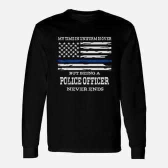 Retired Police Officer Us Flag Thin Blue Line Gift Unisex Long Sleeve | Crazezy CA