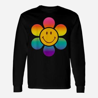 Retro 70S Costume For Women Hippie Flower Smily Face Rainbow Unisex Long Sleeve | Crazezy UK