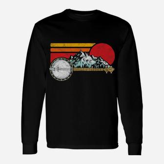 Retro Banjo Mountains & Sun Sketch Surf Style 80'S Graphic Unisex Long Sleeve | Crazezy