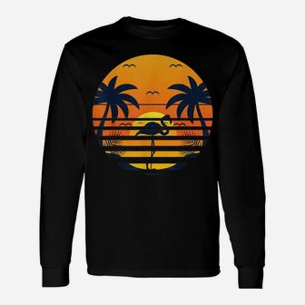 Retro Beach Sunset Palm Trees Flamingo Tropical Summer Unisex Long Sleeve | Crazezy DE