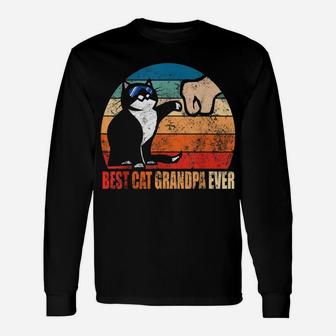 Retro Best Cat Grandpa Ever Funny Fist Bump Granddad Gift Unisex Long Sleeve | Crazezy