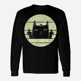 Retro Cat | Vintage Annoyed Black Cat In Bad Mood Cat Lover Unisex Long Sleeve | Crazezy
