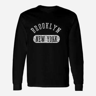 Retro Cool Brooklyn New York Distressed College Jersey Style Long Sleeve T-Shirt - Thegiftio UK