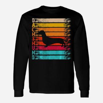 Retro Distressed Dachshund Silhouette Dog Lover Long Sleeve T-Shirt - Monsterry