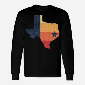 Retro Houston Baseball Colors Vintage Texas Map Unisex Long Sleeve | Crazezy