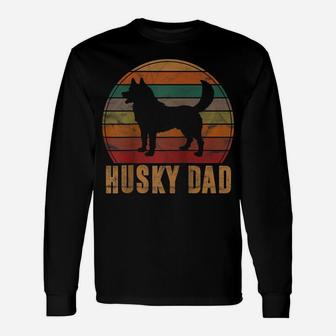 Retro Husky Dad Gift Dog Owner Pet Siberian Huskies Father Raglan Baseball Tee Unisex Long Sleeve | Crazezy
