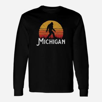 Retro Michigan Bigfoot Silhouette Sun Believe Long Sleeve T-Shirt - Thegiftio UK