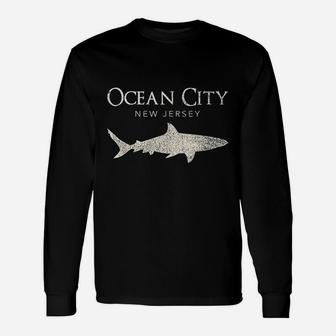 Retro Ocean City New Jersey Shark Long Sleeve T-Shirt - Thegiftio UK