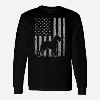 Retro Schnauzer American Flag Dog Dad Dog Mom Unisex Long Sleeve | Crazezy
