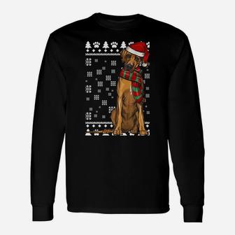 Rhodesian Ridgeback Dog Santa Hat Xmas Ugly Christmas Sweatshirt Unisex Long Sleeve | Crazezy