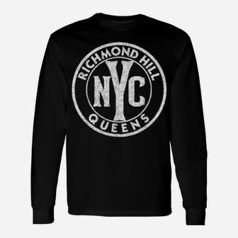 Richmond Hill Queens Nyc Sign Pink W Distressed Long Sleeve T-Shirt - Monsterry UK