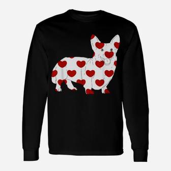 Romantic Corgi Dog With Red Hearts Print Valentines Day Long Sleeve T-Shirt - Monsterry DE