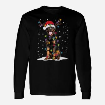 Rottweiler Christmas Tree Light Pajama Dog Lover Xmas Gift Sweatshirt Unisex Long Sleeve | Crazezy UK