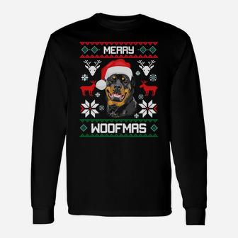 Rottweiler Merry Woofmas Christmas Dog Sweatshirt Rottie Unisex Long Sleeve | Crazezy CA