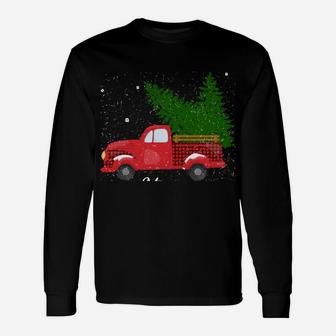 Rustic Retro Farm Car Truck Wagon Christmas Fir Tree Snow Unisex Long Sleeve | Crazezy