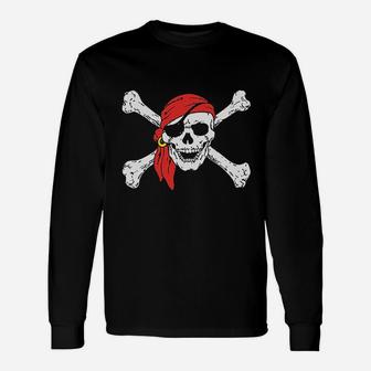 S Jolly Roger Skull Crossbones Long Sleeve T-Shirt - Thegiftio