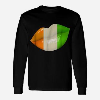 Saint Patrick Day Shirt Irish Flag Kiss Lips Lucky Charm Tee Unisex Long Sleeve | Crazezy UK