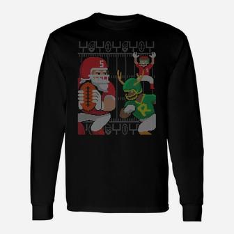 Santa Claus Elf Reindeer Football Ugly Christmas Sweater Unisex Long Sleeve | Crazezy