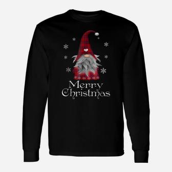 Santa Claus Garden Gnome Merry Christmas Plaid T Shirt Unisex Long Sleeve | Crazezy