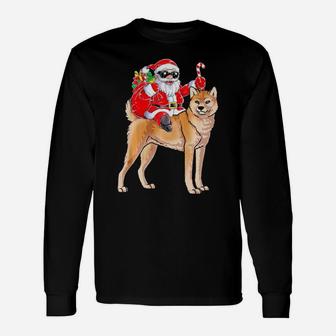 Santa Claus Riding Akita Xmas Dog Long Sleeve T-Shirt - Monsterry
