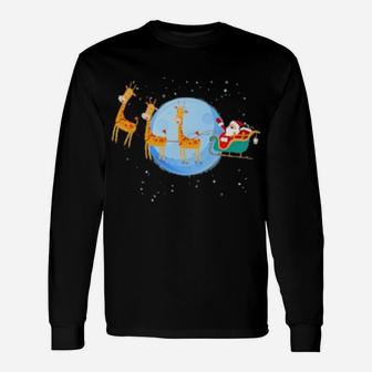 Santa Claus Riding Giraffe Long Sleeve T-Shirt - Monsterry