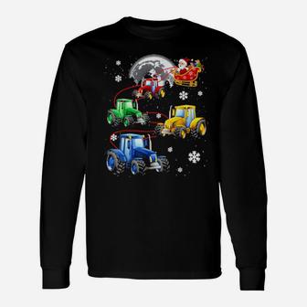 Santa Claus Riding Tractors Sleigh Tractors Xmas Long Sleeve T-Shirt - Monsterry