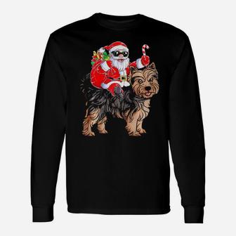 Santa Claus Riding Yorkshire Terrier Xmas Dog Long Sleeve T-Shirt - Monsterry CA