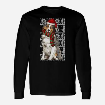 Santa Hat Xmas Australian Shepherd Ugly Christmas Sweatshirt Unisex Long Sleeve | Crazezy