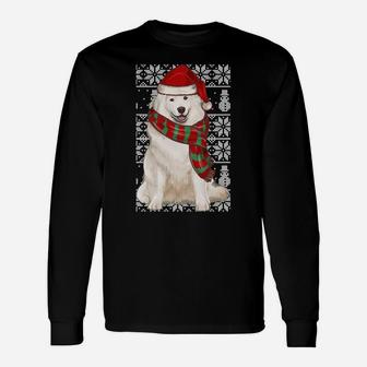Santa Hat Xmas Samoyed Ugly Christmas Sweatshirt Unisex Long Sleeve | Crazezy UK