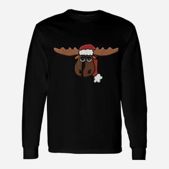 Santa Moose With Hat Long Sleeve T-Shirt - Monsterry