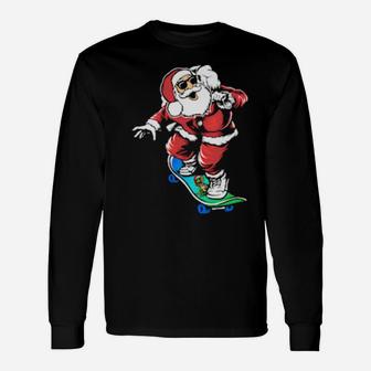 Santa Skateboarding Long Sleeve T-Shirt - Monsterry