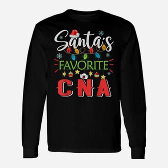 Santa's Favorite Cna Nurse Xmas Light Santa Hat Christmas Unisex Long Sleeve | Crazezy
