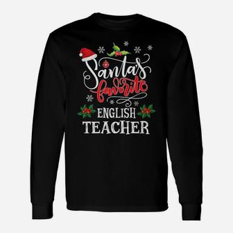 Santa's Favorite English Teacher Funny Christmas Light Xmas Unisex Long Sleeve | Crazezy