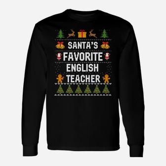 Santa's Favorite English Teacher Xmas Ugly Sweater Christmas Sweatshirt Unisex Long Sleeve | Crazezy