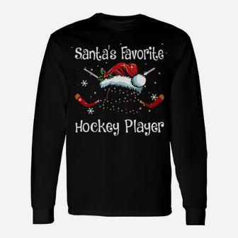 Santas Favorite Hockey Player Long Sleeve T-Shirt - Monsterry