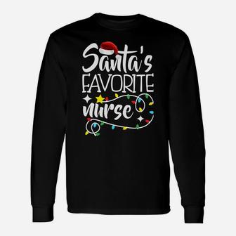 Santa's Favorite Nurse Christmas Pajama Lights Nursing Gifts Sweatshirt Unisex Long Sleeve | Crazezy