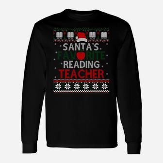 Santa's Favorite Reading Teacher Christmas Gift Ugly Sweater Sweatshirt Unisex Long Sleeve | Crazezy