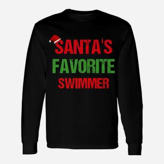 Santas Favorite Swimmer Funny Ugly Christmas Shirt Unisex Long Sleeve | Crazezy